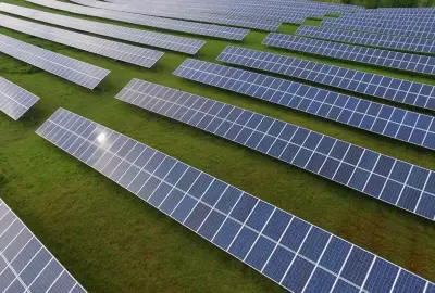 Rows of ground-mounted solar panels